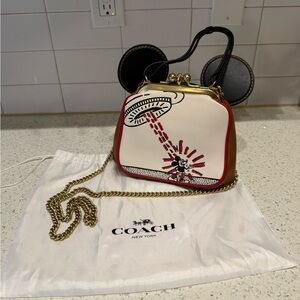 Coach x Disney Keith Haring Red and White Mini Bag with Gold Chain